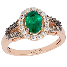Le Vian 14ct Rose Gold Emerald & 0.37ct Diamond Ring