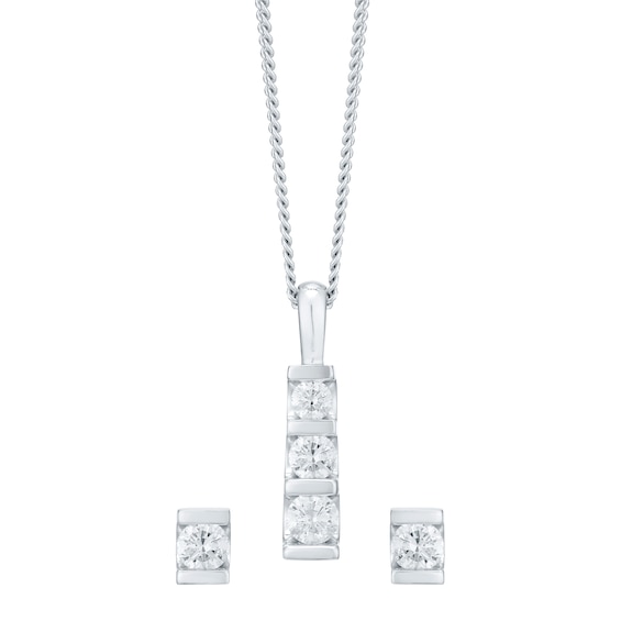 9ct White Gold 0.66ct Total Diamond Earring and Pendant Set
