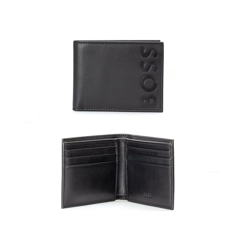 BOSS Men's Embossed Black Leather Logo Wallet