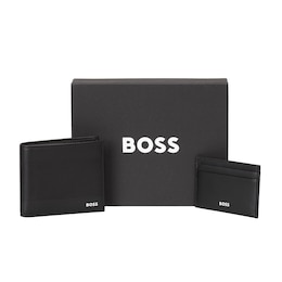 BOSS Men's Black Leather Card & Wallet Gift Set