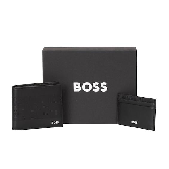 BOSS Men’s Black Leather Card & Wallet Gift Set