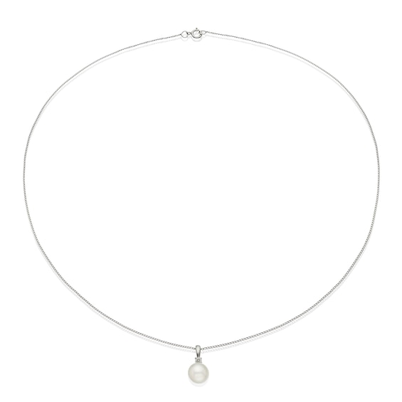 9ct White Gold Cultured Freshwater Pearl and Diamond Pendant
