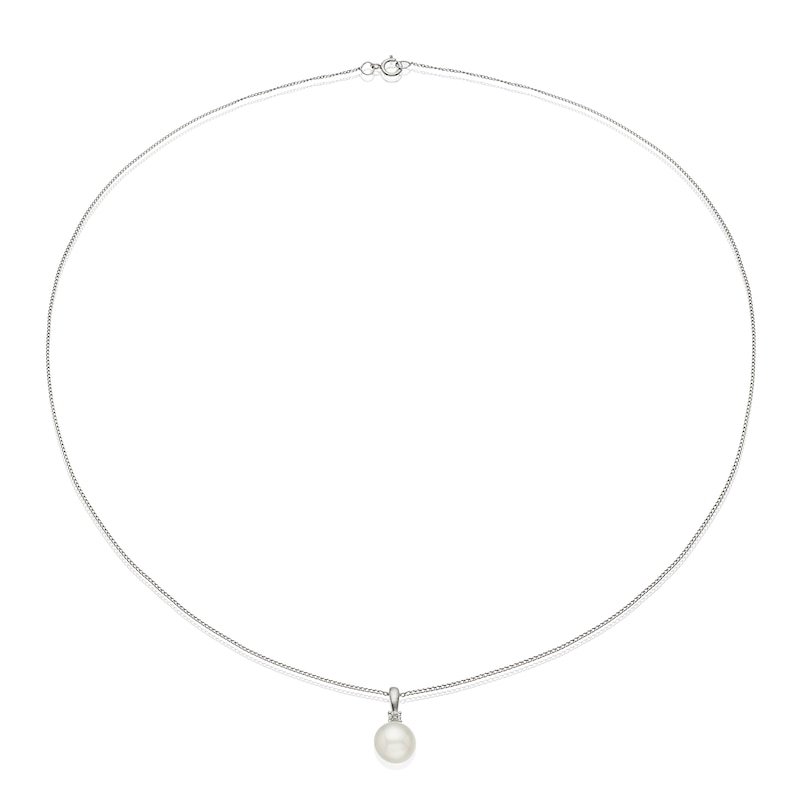 9ct White Gold Cultured Freshwater Pearl & Diamond Pendant | Ernest Jones