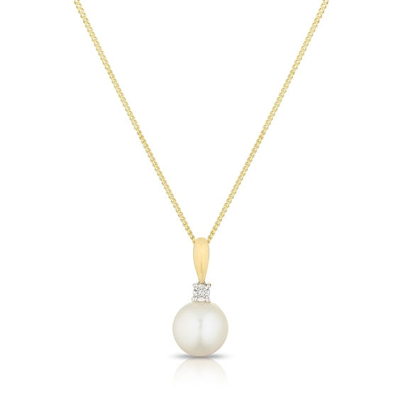 9ct Yellow Gold Cultured Freshwater Pearl and Diamond Pendant Necklace