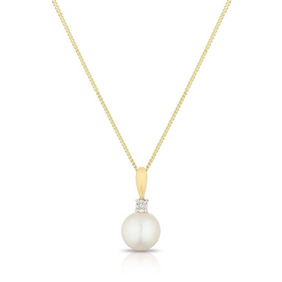 9ct Yellow Gold Cultured Freshwater Pearl & Diamond Pendant Necklace