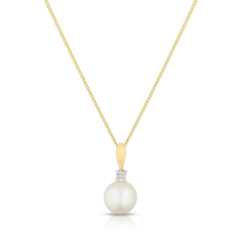 9ct Yellow Gold Cultured Freshwater Pearl & Diamond Pendant Necklace ...