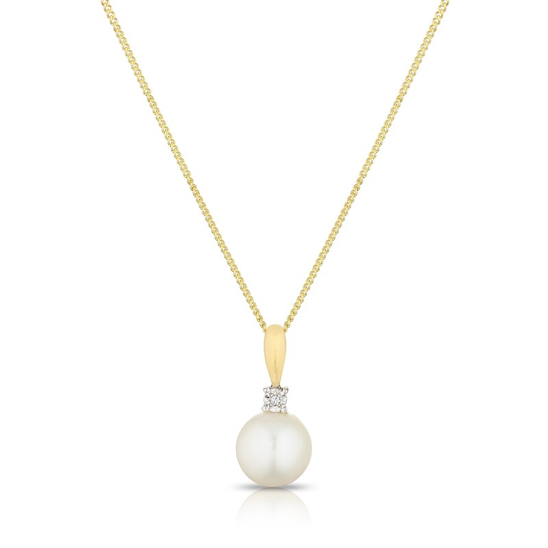 9ct Yellow Gold Cultured Freshwater Pearl & Diamond Pendant Necklace ...