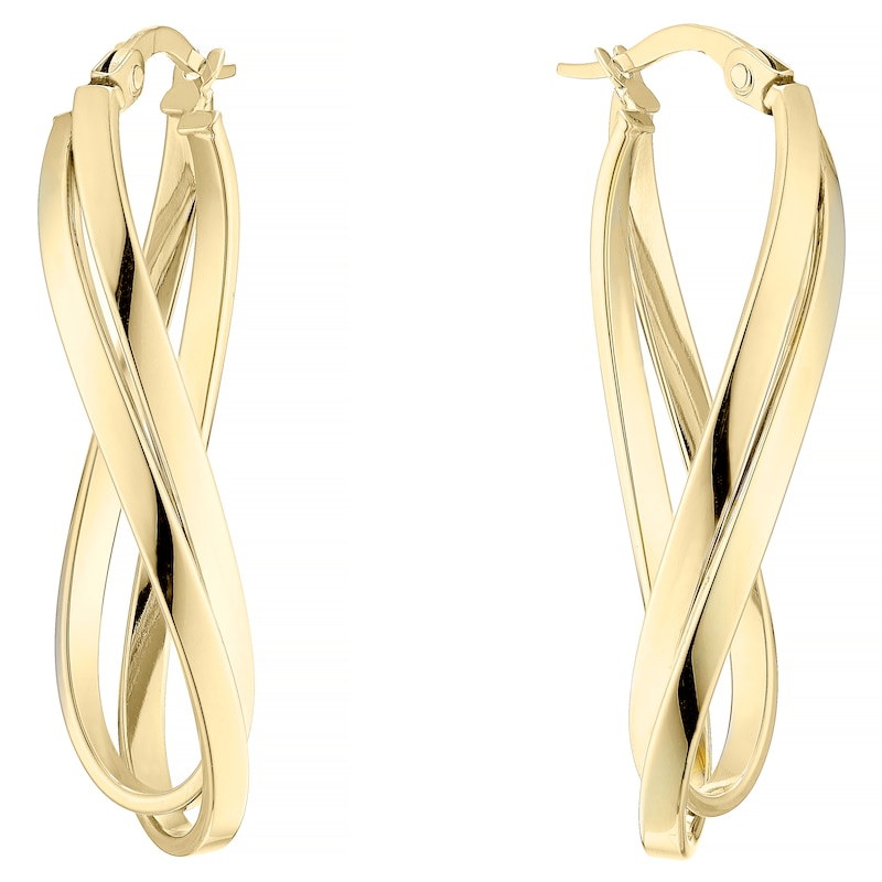 9ct Yellow Gold Double Row Oval Twist Hoop Earrings | Ernest Jones