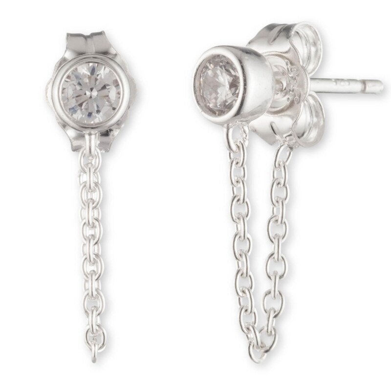 Lauren Ralph Lauren Silver & CZ Chain Drop Earrings