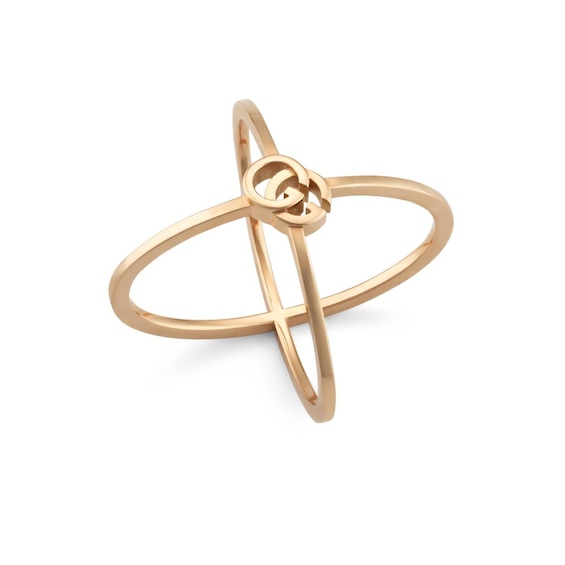 Gucci GG Running 18ct Rose Gold Criss Cross Ring Size N-O