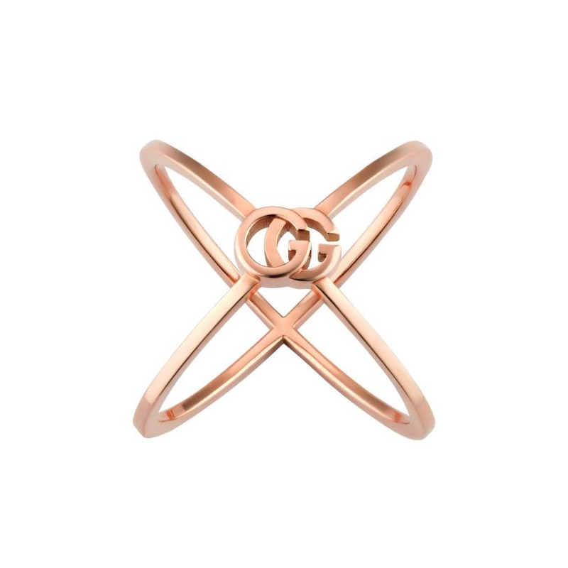 Gucci GG Running 18ct Rose Gold Criss Cross Ring Size N-O