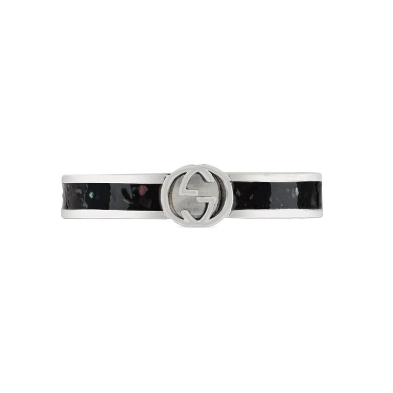 Gucci Interlocking G Sterling Silver & Black Enamel Q Ring