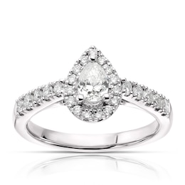 Platinum 0.75ct Total Diamond Pear Cut Solitaire Halo Ring