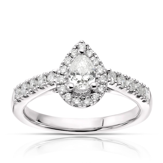 Engagement Ring Platinum Pear Cut Solitaire Halo 0.75ct Diamond Ring