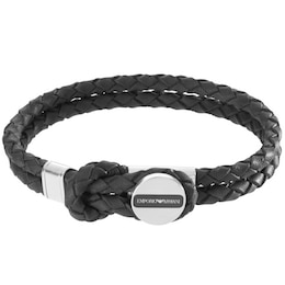 Emporio Armani Men's Stainless Steel Black Leather Bracelet