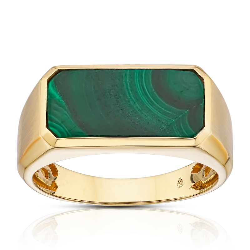 Main Image 1 of 9ct Yellow Gold Men's Malachite Oblong Signet Ring
