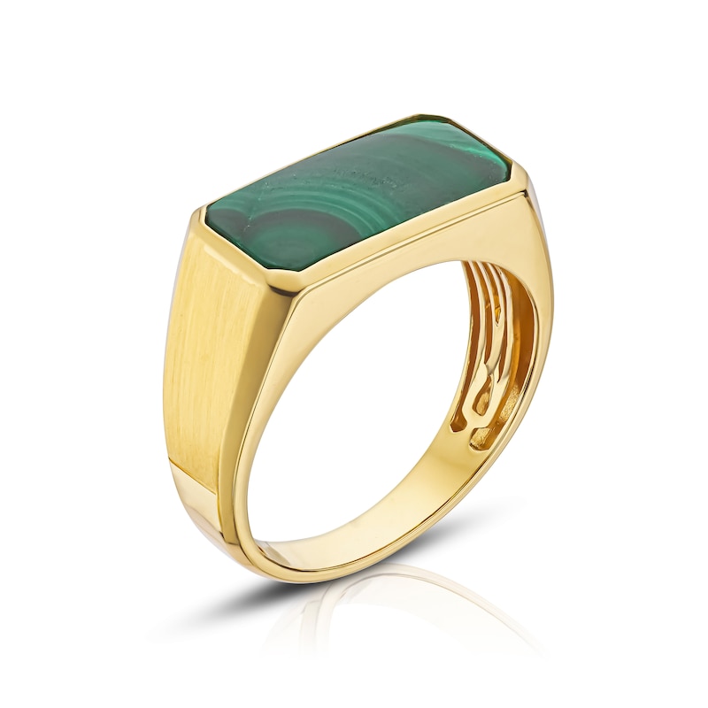 Main Image 2 of 9ct Yellow Gold Men's Malachite Oblong Signet Ring