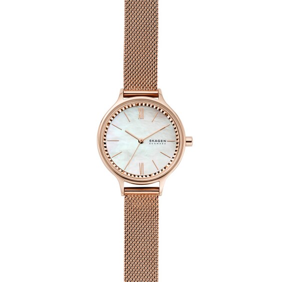 Skagen Anita Rose Gold Tone Mother of Pearl Bracelet Watch