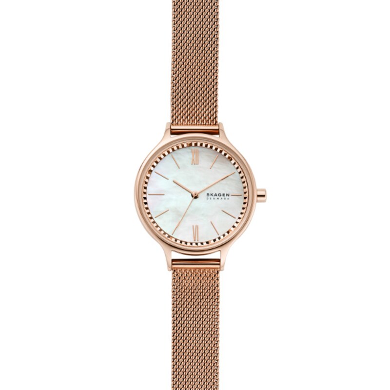 Skagen Anita Rose Gold-Tone Mother of Pearl Bracelet Watch