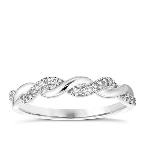 9ct White Gold Twisted 0.10ct Diamond Ring