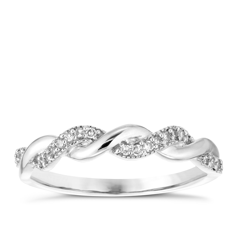 9ct White Gold 0.10ct Diamond Twisted Ring