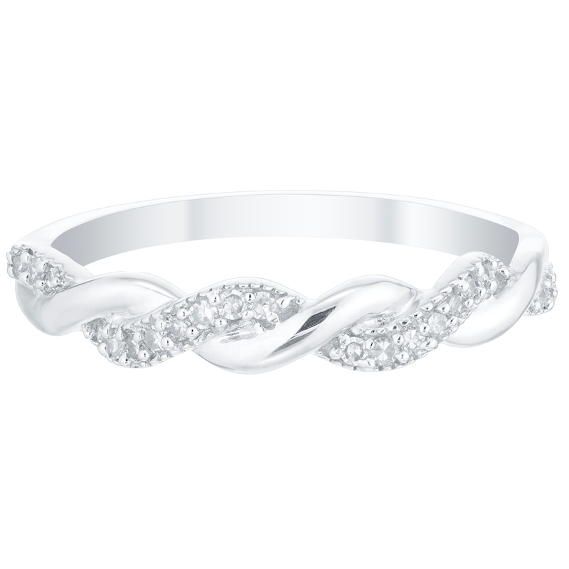 9ct White Gold 0.10ct Diamond Twisted Ring