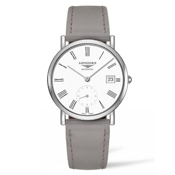 Longines Elegant Ladies’ Grey Leather Strap Watch
