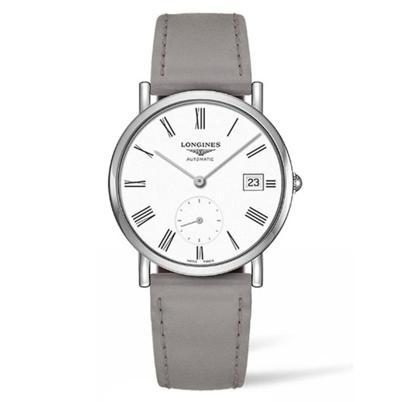 Longines Elegant Ladies' Grey Leather Strap Watch