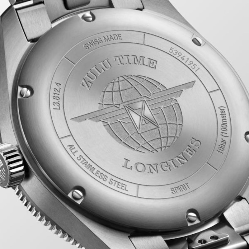 Longines Spirit Zulu Time Black Dial & Stainless Steel Bracelet Watch