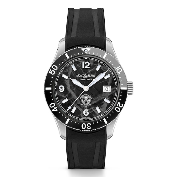 Men's Montblanc 1858 Iced Sea Patterned Dial Black Rubber Strap Watch