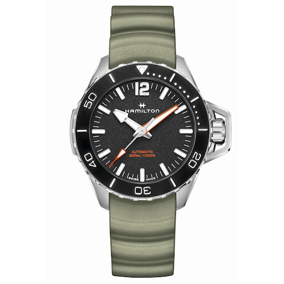 Hamilton Khaki Navy Frogman Men’s Green Rubber Strap Watch