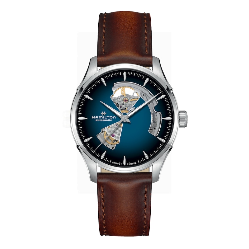 Hamilton Jazzmaster Men's Blue Open Dial Brown Leather Watch