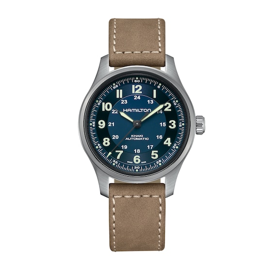 Men's Hamilton Khaki Field Titanium Blue Dial Brown Leather Watch