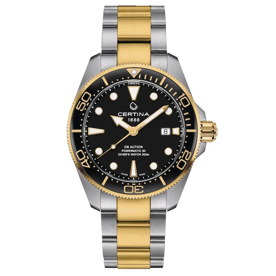Certina DS Action Diver Men’s 43mm Black Dial Two Tone Bracelet Watch