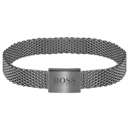 BOSS Essentials Men's Grey IP Mesh Bracelet