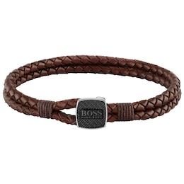 BOSS Seal Men's Brown Leather Bracelet
