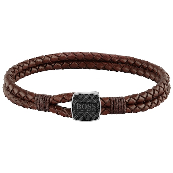 BOSS Seal Men’s Brown Leather Bracelet