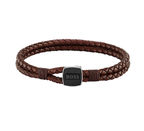 BOSS Seal Men’s Brown Leather Bracelet