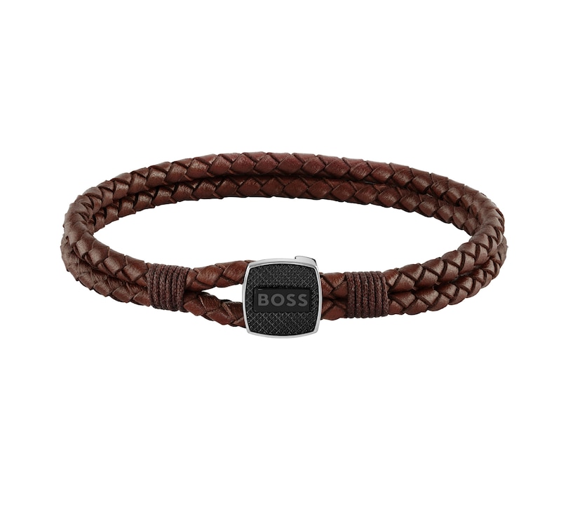 Main Image 1 of BOSS Seal Men's Brown Leather 7" Bracelet