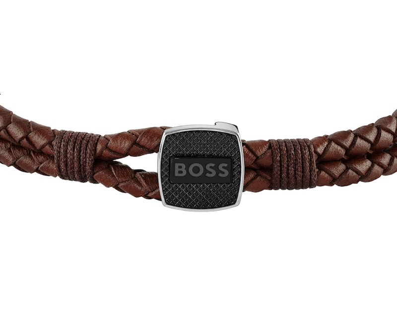Main Image 2 of BOSS Seal Men's Brown Leather 7" Bracelet