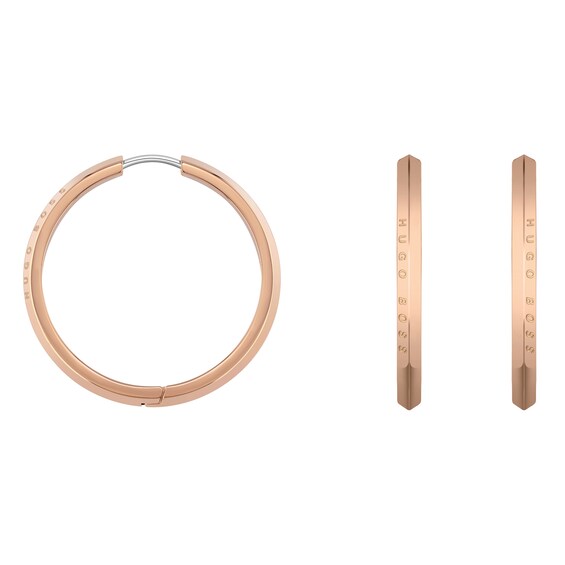 BOSS Insignia Rose Gold Plated Hoop Earrings