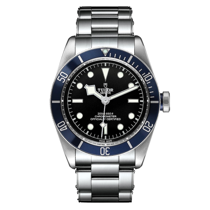 Tudor Black Bay Men's Stainless Steel Bracelet Watch with black dial and navy bezel