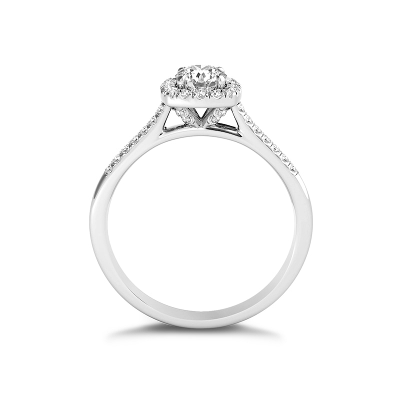 The Diamond Story Platinum 0.66ct Diamond Cushion Halo Ring