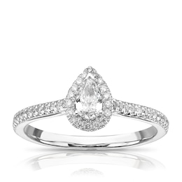 Engagement Ring 18ct White Gold 0.33ct Total Diamond Pear Shaped Halo Ring