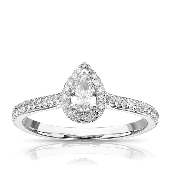 18ct White Gold 0.33ct Total Diamond Pear Shaped Halo Ring