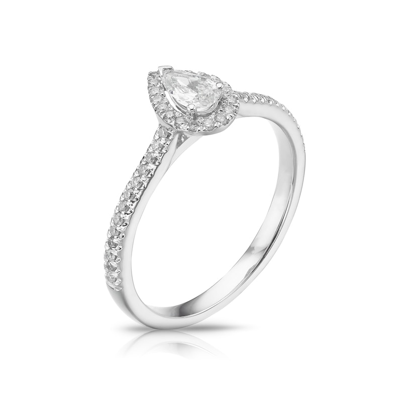 18ct White Gold 0.33ct Total Diamond Pear Shaped Halo Ring