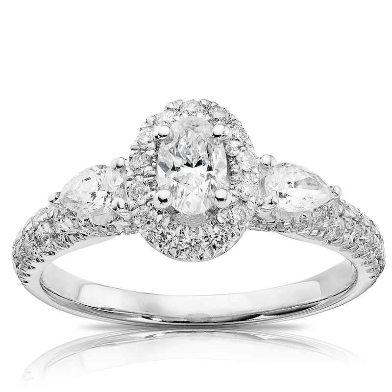 Main Image 3 of Engagement Ring 9ct White Gold 0.95ct Total Diamond Oval Halo Ring