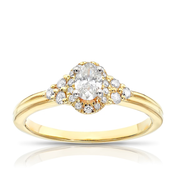 Engagement Ring 9ct Yellow Gold Oval Halo 0.37ct Diamond Ring