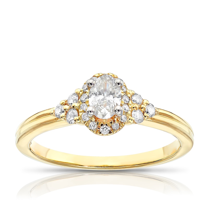 9ct Yellow Gold 0.37ct Total Diamond Oval Halo Ring