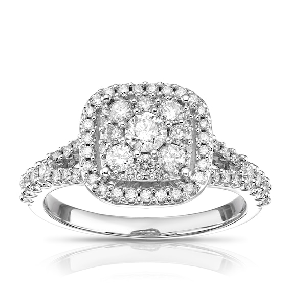 9ct White Gold 0.75ct Total Diamond Cushion Cluster Ring